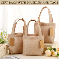 36 Pcs Mini Burlap Tote Bags with Handles Reusable Burlap Gift Bags with Tags Sm