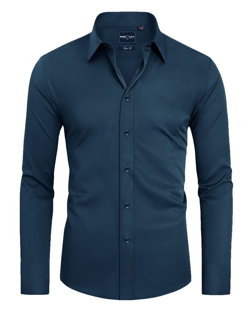 Alimens & Gentle Men’s Light Navy Dress Shirt Slim Fit Long Large,