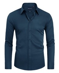 Alimens & Gentle Men’s Light Navy Dress Shirt Slim Fit Long Large,
