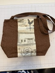 Handmade Farmhouse Reusable Fabric Shopping Bag Tote Brown/Beige 13x12x3in