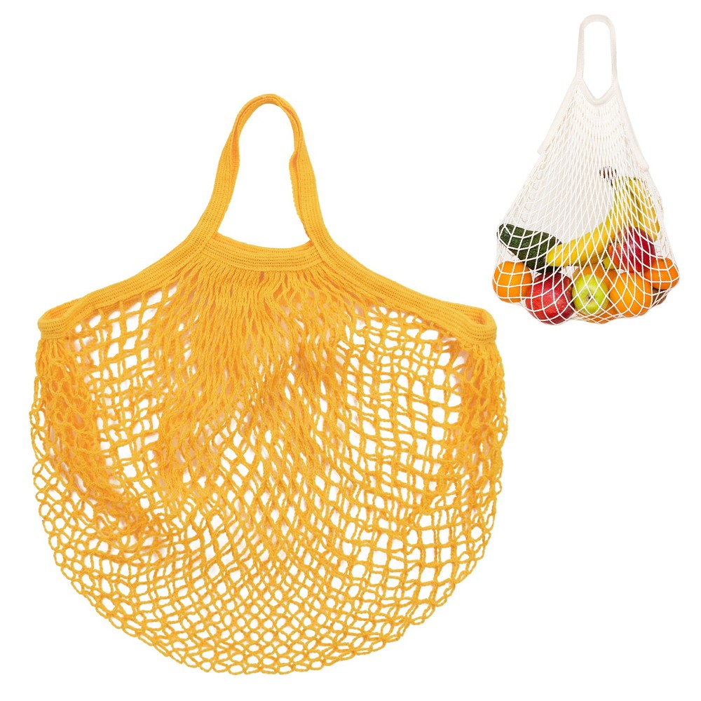 1-Pack Reusable Washable Mesh Net String Grocery Bags [Yellow,Short Handle]