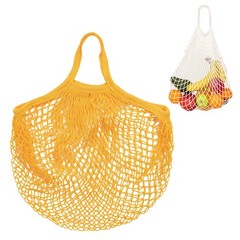 1-Pack Reusable Washable Mesh Net String Grocery Bags [Yellow,Short Handle]