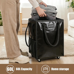 Reusable Hauler Rolling Tote Bag, Collapsible Portable Shopping Cart with Wheels