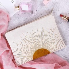 Sunshine Ray Makeup Bag Natural Linen Zipper Pouch One Size, Beige