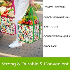 Reusable Grocery Bags 4 Pack Large Foldable Tote with Hard Bottom Holds 50 Lbs