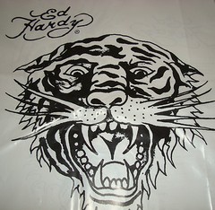 ED HARDY TIGER & FISH Artwork Print POSTER Shopping Bag Black White Tattoo Art