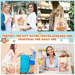 6 Pcs Aesthetic Canvas Tote Bag for Grocery Reusable Shopping Bags Cute Prepp…