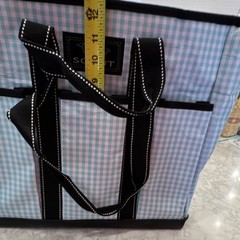 SCOUT Large Blue Gingham Reusable Shopping Bag Woven Poly Zip Foldable Handles