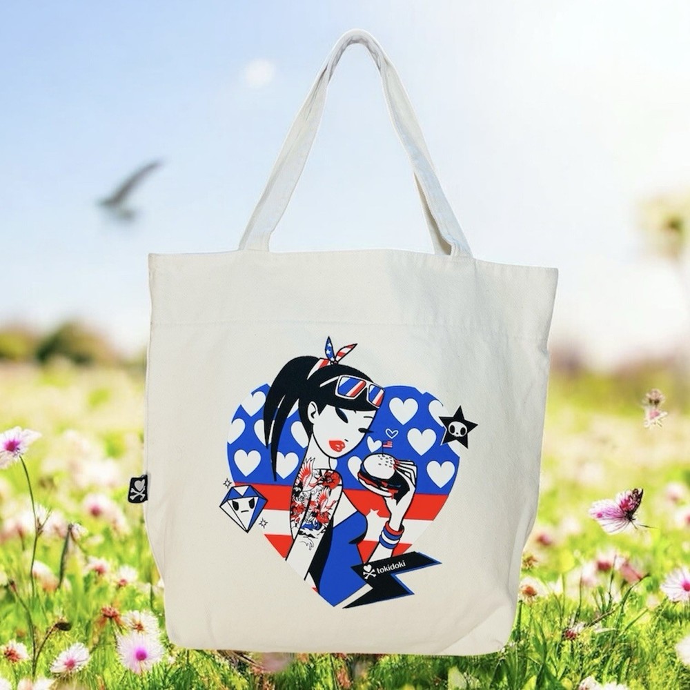 Tokidoki Canvas Tote Bag Hearts Burger Girl Donutella Stellina Adios SANDy NWOT