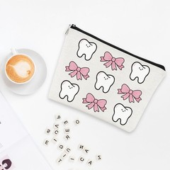 Teeth Makeup Bag,Dental Assistant Accessories Cosmetic 9 x 7 inches, White