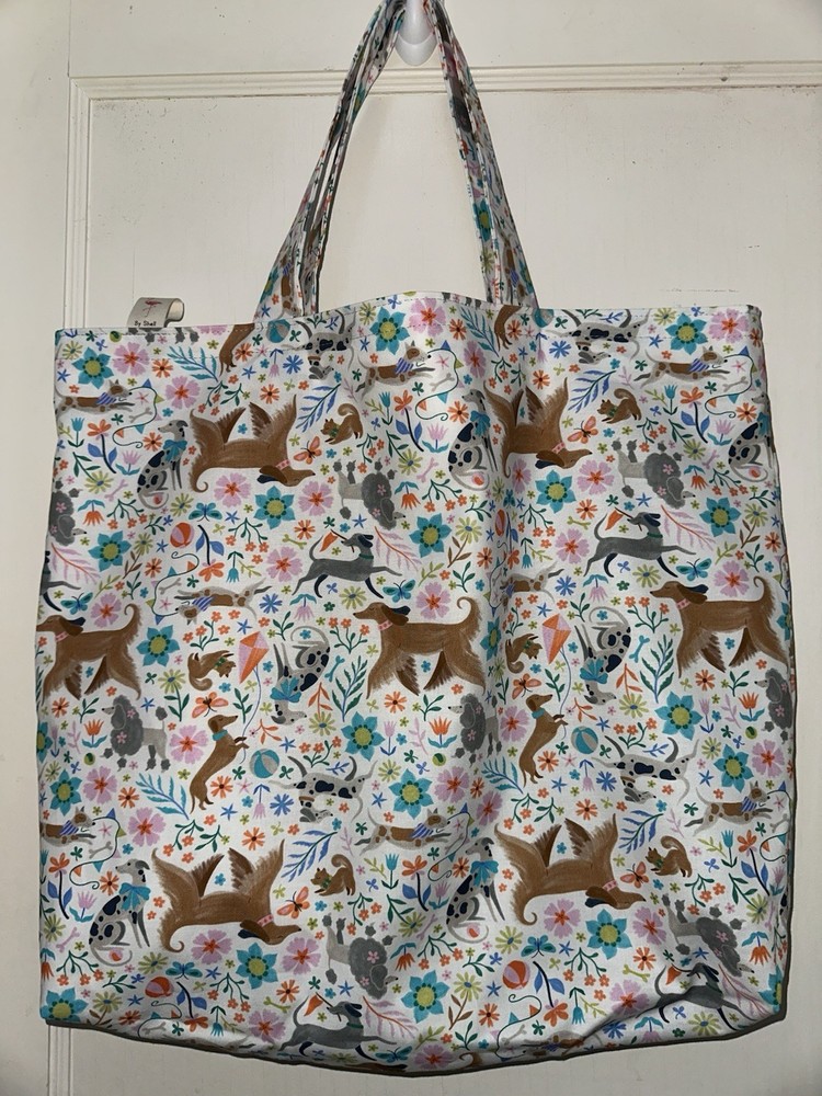 Springtime Puppies In The Garden Handmade Reversible Washable Tote Bag