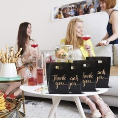 Thank You Bags with Handles 100 Pack Black 12×15 Mil 2.36 Reusable Plastic