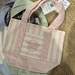 TRADER JOE’S MINI PASTEL STRIPE CANVAS TOTE BAGS SET Of 4 PINK BLUE GREEN BEIGE
