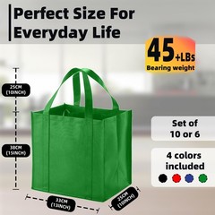 10 PCS Reusable Reinforced Handle Grocery Bags Heavy Duty Foldable Washable