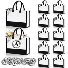 12 Pack Canvas Tote Bag for Women, Personalized Blank Beach Bag with 26PCS A-…