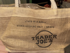 Trader Joe’s Stock Keeping Unit -95375 Jute Plastic Coated Lining Tote Bag