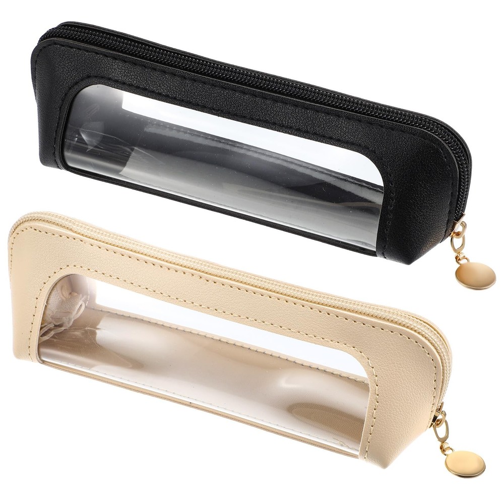 Kifmurase 2Pcs Clear Makeup Brush Bag, Leather Slim Case, White, Black