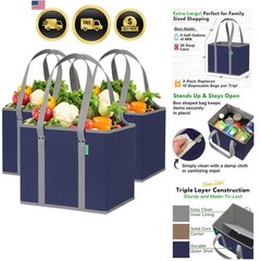 Reusable Grocery Bags 3 Pack – Heavy Duty Reusable Shopping Bags with Box Sha…