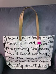 Canvas Cotton Pink Pom-Pom 15″ Tote Reusable Gift Bag Black Inspiring Words Kind