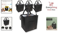 4 Pack XL Insulated Reusable Grocery Bags Zippered Top Food Delivery Cooler Tote
