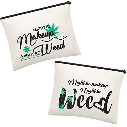 Weewooday 2 Pcs Leaf Makeup Bags Funny Might Be Weed Black
