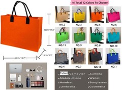 1pc Large Unisex Felt Grocery Tote Bag Contrast-Color Portable Handbag Reusab…