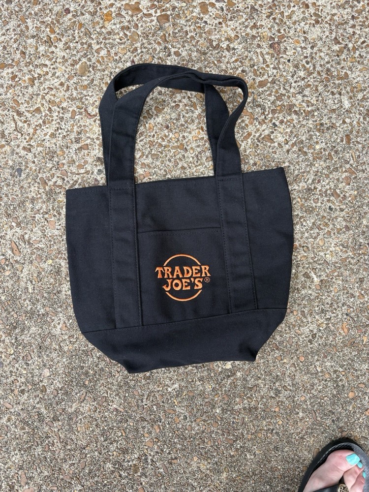 Trader Joe’s Black Orange Mini Canvas Tote Bag Holiday Limited Edition New