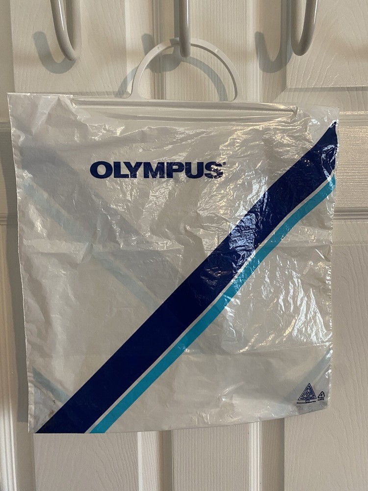 Vintage 1998 Olympus Plastic Disposable Shopping Bag with Handle 14.5″x14.5″