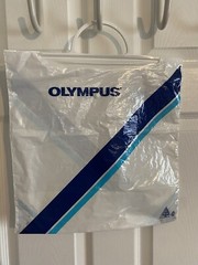 Vintage 1998 Olympus Plastic Disposable Shopping Bag with Handle 14.5″x14.5″
