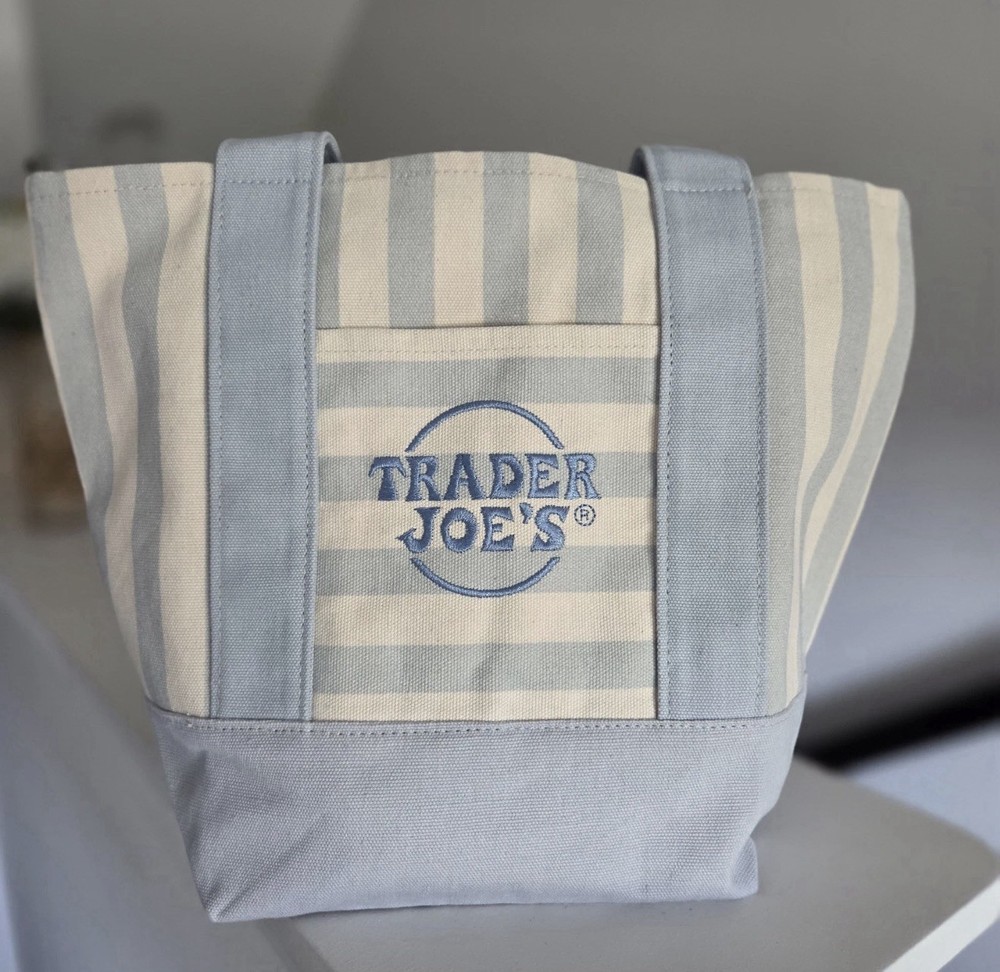 Trader Joe’s Limited Mini Canvas Pastel Striped Tote Bag 2026 Light Blue🔥🔥