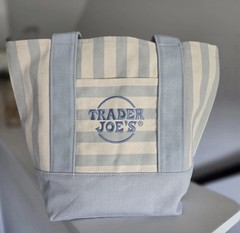 Trader Joe’s Limited Mini Canvas Pastel Striped Tote Bag 2026 Light Blue🔥🔥