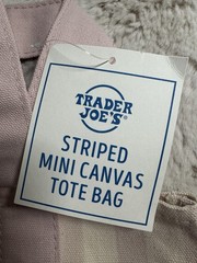 Trader Joes Striped Mini Tote bag Canvas Pink Cream Stripe New With Tag