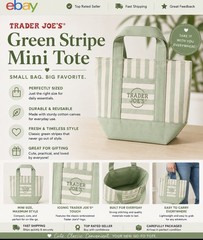 🔥 WEST COAST SHIP • Trader Joes Green Striped Mini Tote + FREE Green Lunch Tote
