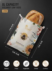 Reusable Beeswax Breads Bag | 2 Pack Organic Sourdough Extra Large, Off White