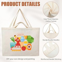 12 Pack Extra Large 27″ x 16″ Canvas Shopping Bags – Heavy Duty Reusable Tote Ba