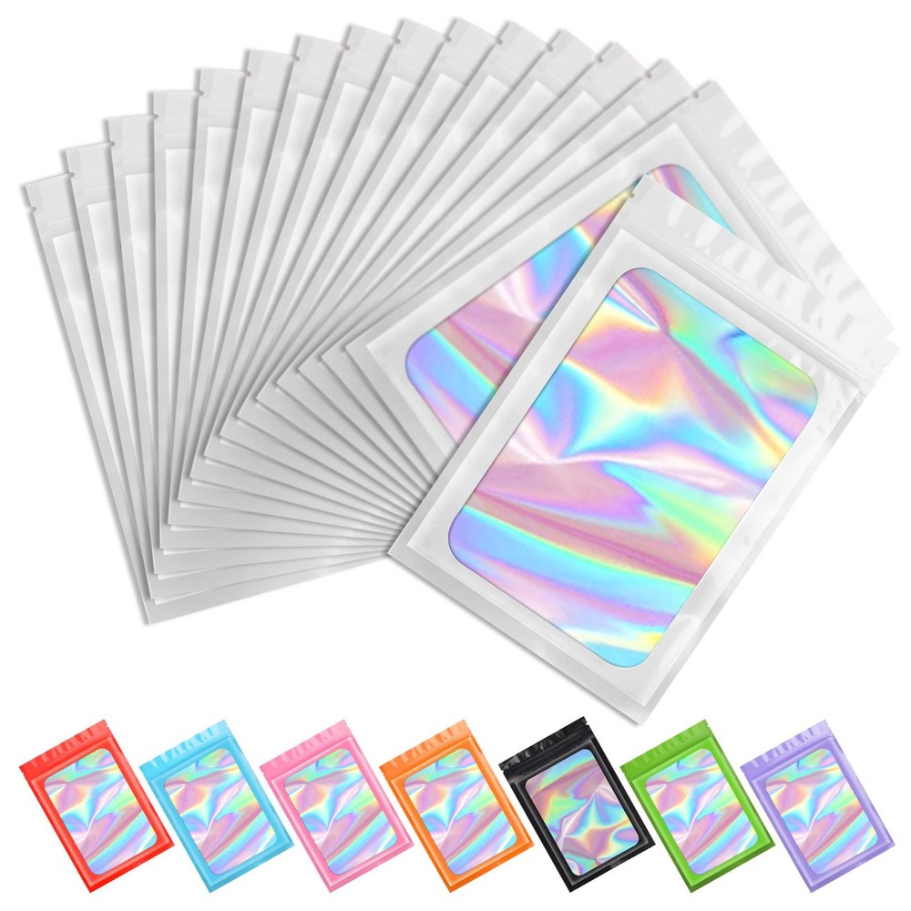 Funfery 100 pcs White Smell Proof Mylar Holographic 2.4 x 3.9 Inch,