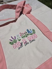 Large Pink/Beige Floral Tote Bag “God Is Good All the Time” 21x15x6