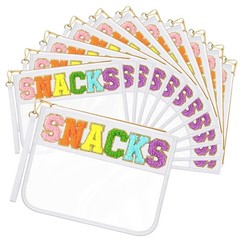Abbylike 12 Pcs Snack Bags Clear Chenille Letter Snacks Zipper Pouch White