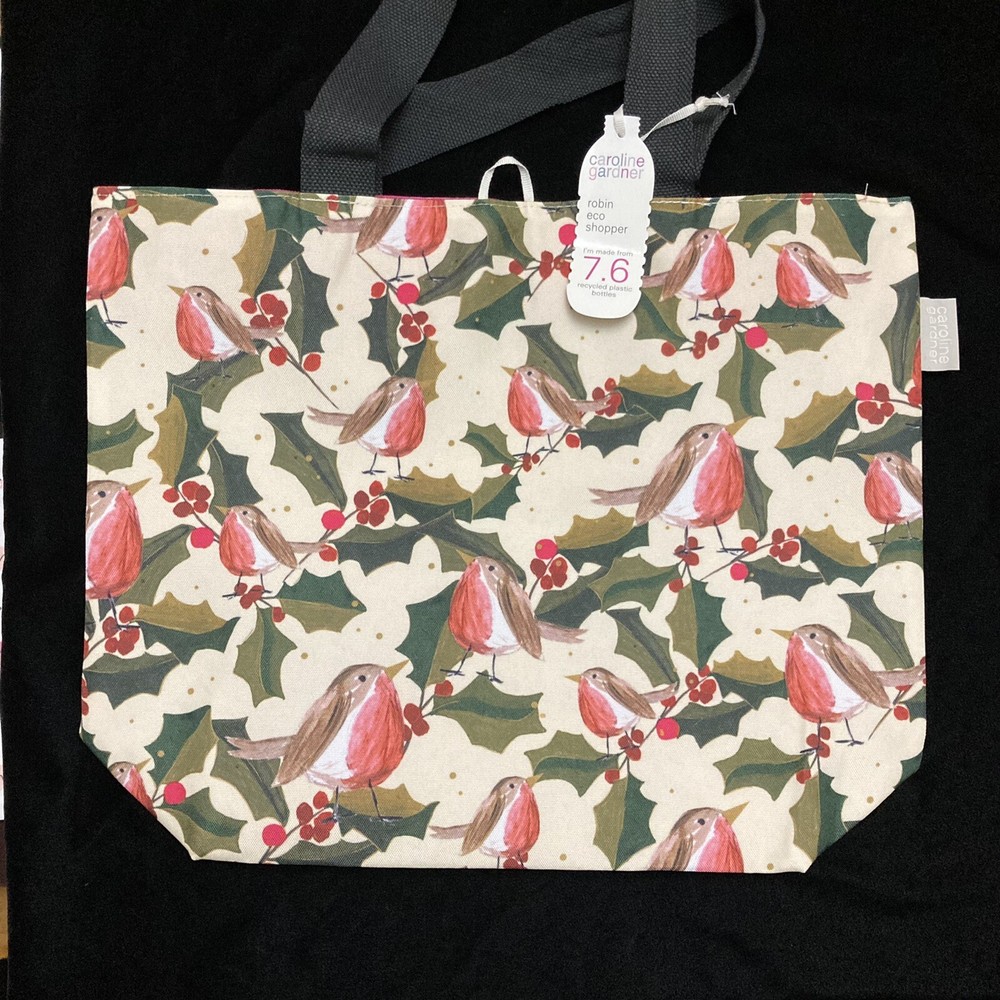 Tesco Caroline Gardner Robin Christmas Tote Bag Holly Eco Gift Shopper New