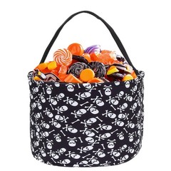 Halloween Trick or Treat Bag Candy Bucket Fabric Tote Gift Candy Bag Skull Pu…