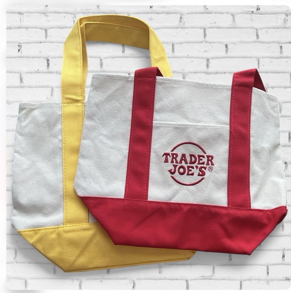 NEW Trader Joe’s Mini Canvas Tote Bag Set – Red & Yellow, 2 Pack