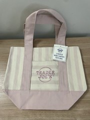 Trader Joe’s Striped Mini Canvas Tote Bag, Pink/Beige, Cotton/Polyester