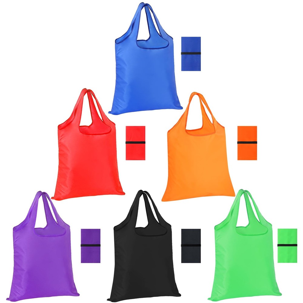 6 PCS Colorful Reusable Grocery Bags Washable Foldable Lightweight Polyester