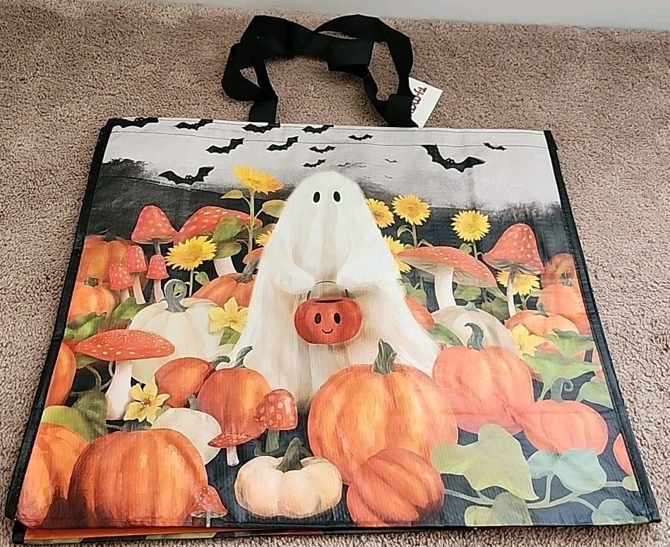 TJ MAXX Ghost/Pumpkins/Bats/Mushrooms – Large Reusable Shopping Tote Eco Bag