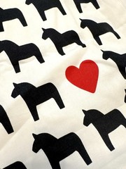 IKEA Canvas Shopping Tote Bag, Black Horse And Red Heart Print