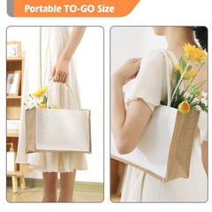 20 Pack Burlap Tote Bags Jute Tote Bags Reusable Water Resistant Beach Bag Bl…