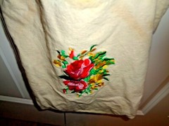 Vintage Reusable Embroidered Flower Cotton Grocery Tote Bag & Pink Strap 13X13X3