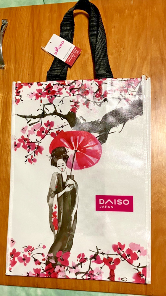 DAISO Reusable Shopping Tote GEISHA Sakura Blossoms 12×15 NEW w/TAG US SELLER