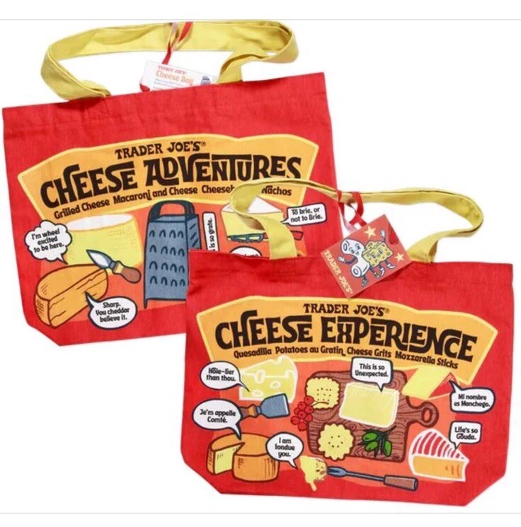 Trader Joe’s Cheese Adventures Cheese Themed 100% Cotton Reusable Tote Bag 🛍️🧀