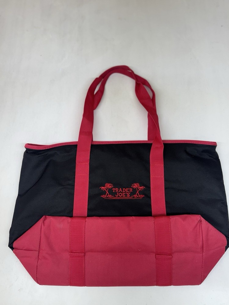 Trader Joe’s Cooler Tote Bag Insulated Shopper Black Red Reusable